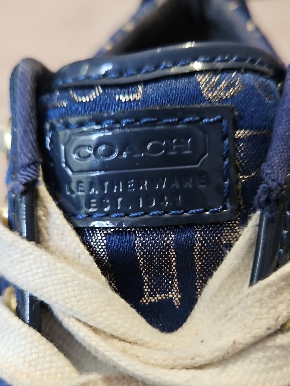 Coach Navy Denim Graphic Metallic Lace-Up Sneakers with White Accents Size 7B - Picture 10 of 17